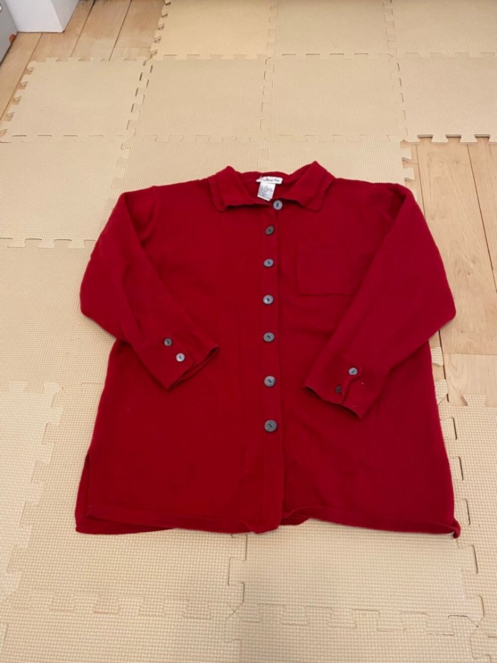 Vintage Talbots Red Wool Button Front Shirt L 100% Wool